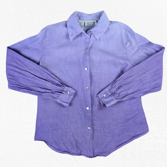 90s Vintage Purple Ombre Linen Button Down Casual Carlie’s Court Top Size Medium - Picture 1 of 7